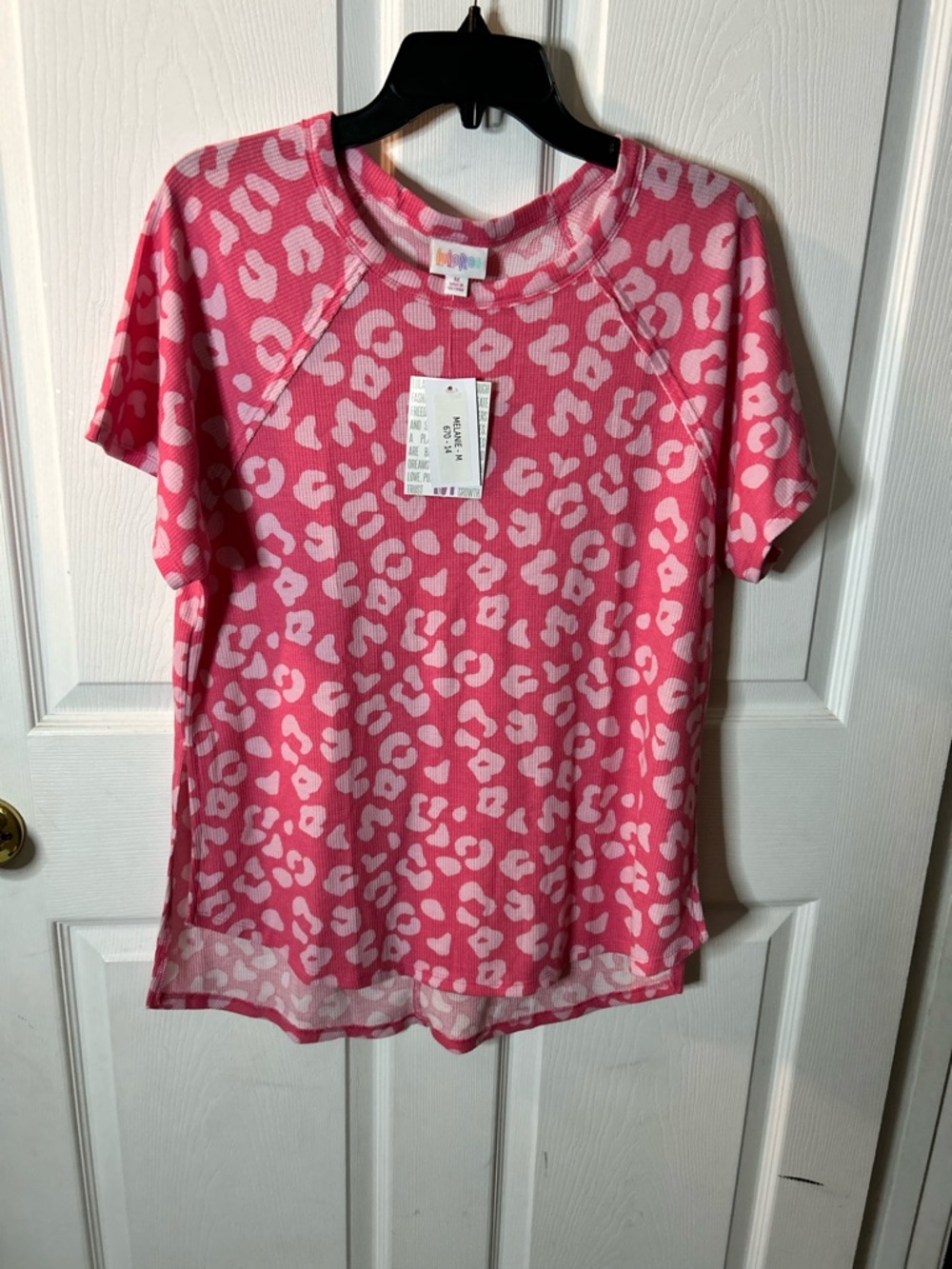 NWT “Melanie” Pink Leopard Print Short Sleeve Top